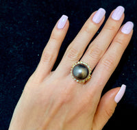 Unique Handmade SYG Ring with Black Tahitian Pearl Diamonds - $10K APR Value w/CoA} APR57