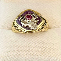 1900's Unique Elks Club Ruby Ring in Solid White/Yellow Gold - $8K APR Value w/CoA} APR57