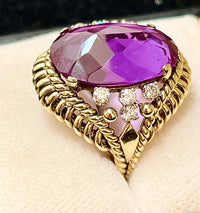 Unique 1940's Designer SYG Ring w/ Amethyst & Diamonds - $8K APR Value w/CoA} APR57