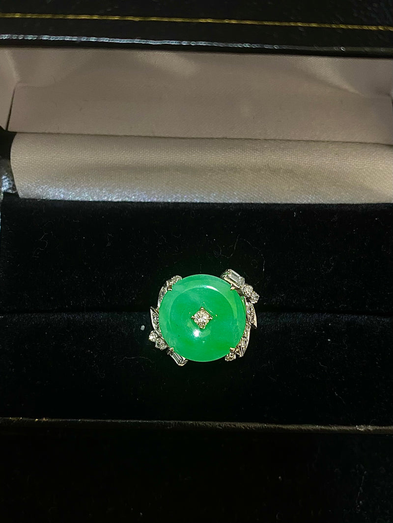 Unique Chinese Designer's Eternity Life Ring in Solid White Gold with Jade & Diamonds - $12K Appraisal Value w/CoA} APR 57