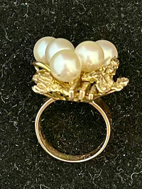 1930s Unique 18K Yellow Gold 5-Pearl Ring - $8K APR Value w/ CoA! } APR57