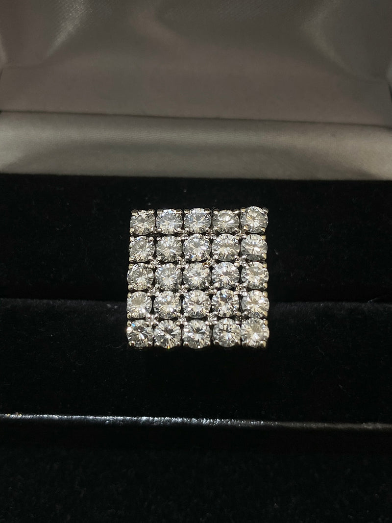 Unique Designer 18K White Gold with 25 Diamonds Signet Ring - $30K Appraisal Value w/CoA} APR 57