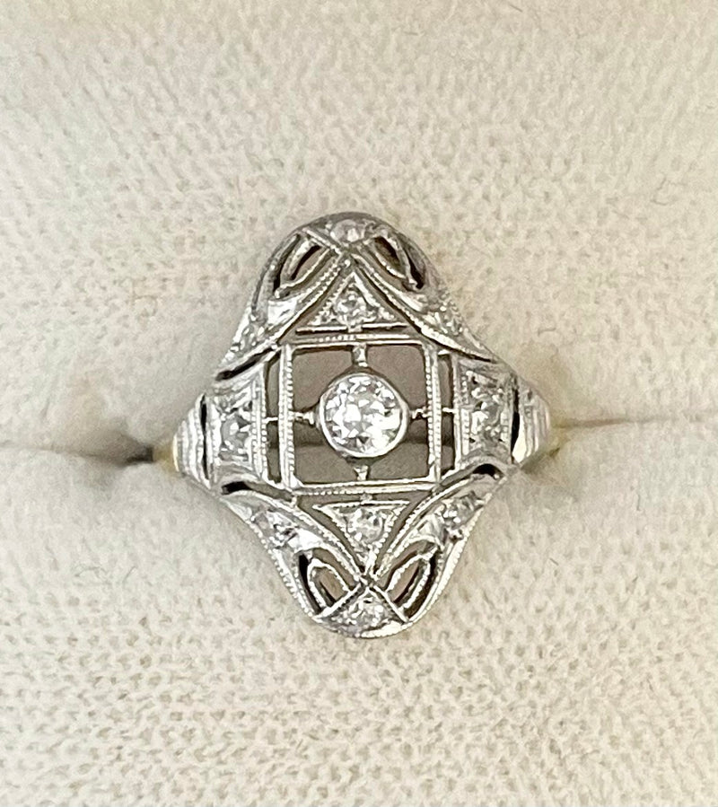 1910's European Designer Filigree Platinum/18KYG Old Mine Diamond Ring - $8K APR Value w/CoA! APR57