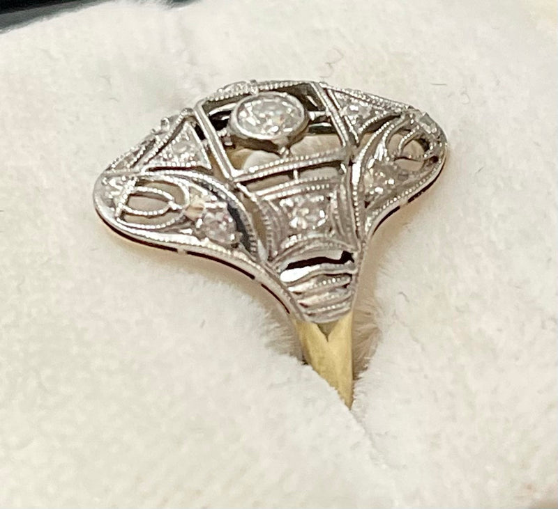 1910's European Designer Filigree Platinum/18KYG Old Mine Diamond Ring - $8K APR Value w/CoA! APR57