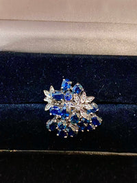 Unique Designer Solid White Gold with Sapphire & Diamond Cocktail Ring - $7K Appraisal Value w/CoA} APR 57