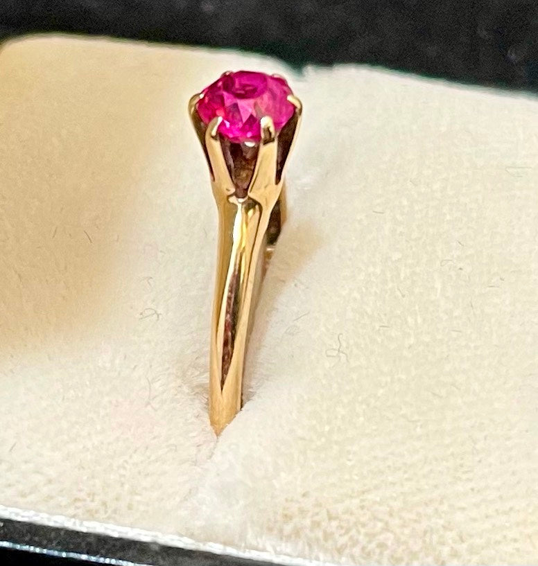 1930s Otsby & Barton Co. Solitaire Ruby Ring in Solid Rose Gold - $7K APR Value w/CoA! APR57