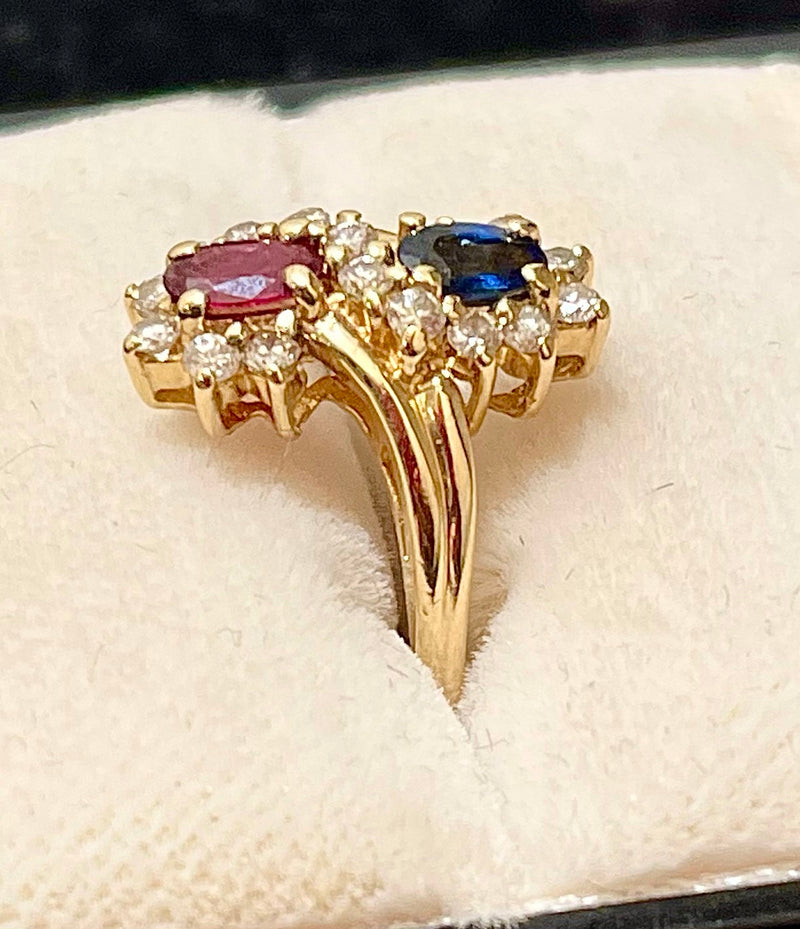 1940s Designer's Unique SYG with Sapphire, Ruby & Diamonds Ring - $6K APR w/CoA! APR57