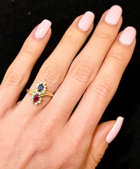 1940s Designer's Unique SYG with Sapphire, Ruby & Diamonds Ring - $6K APR w/CoA! APR57