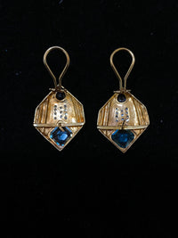 Unique Designer Solid Yellow Gold with Aquamarine & Diamond & Sapphire Earrings - $8K Appraisal Value w/ CoA } APR 57