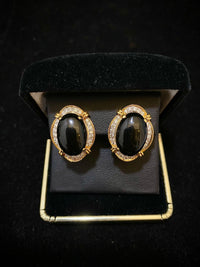 Unique Designer 18K Yellow Gold with Diamonds & Black Onyx Earrings - $8K Appraisal Value w/CoA} APR 57