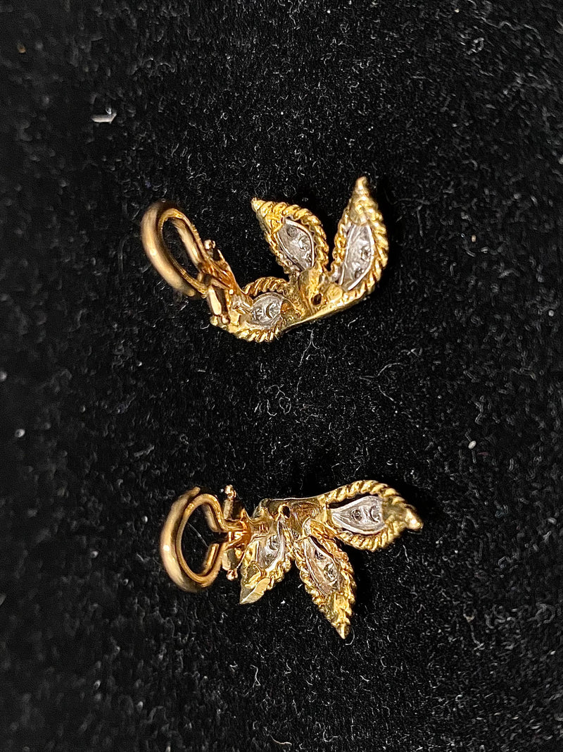 1940's Buccellati-style Solid Yellow Gold with Platinum Diamond Earrings - $12K Appraisal Value! APR 57
