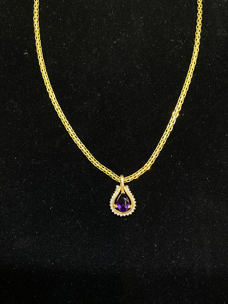 Italian Designer Solid Yellow Gold Amethyst & 26-Diamond Pendant Necklace - $6K Appraisal Value w/CoA} APR 57