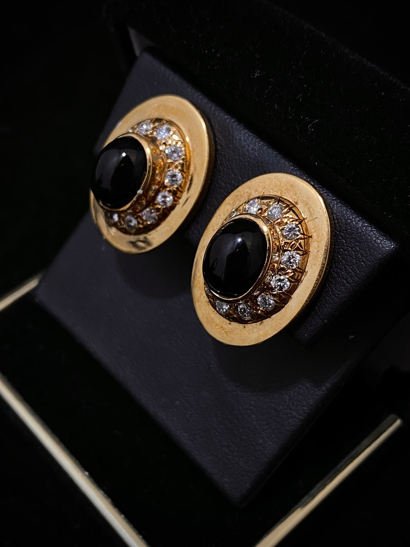Unique Designer's Solid Yellow Gold with Black Onyx & Diamonds Earrings - $20K Appraisal Value w/ CoA } APR 57