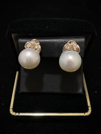 Unique Designer Solid White Gold with 14mm South Sea Pearl & Diamonds Earrings $20K Appraisal Value w/CoA} APR 57