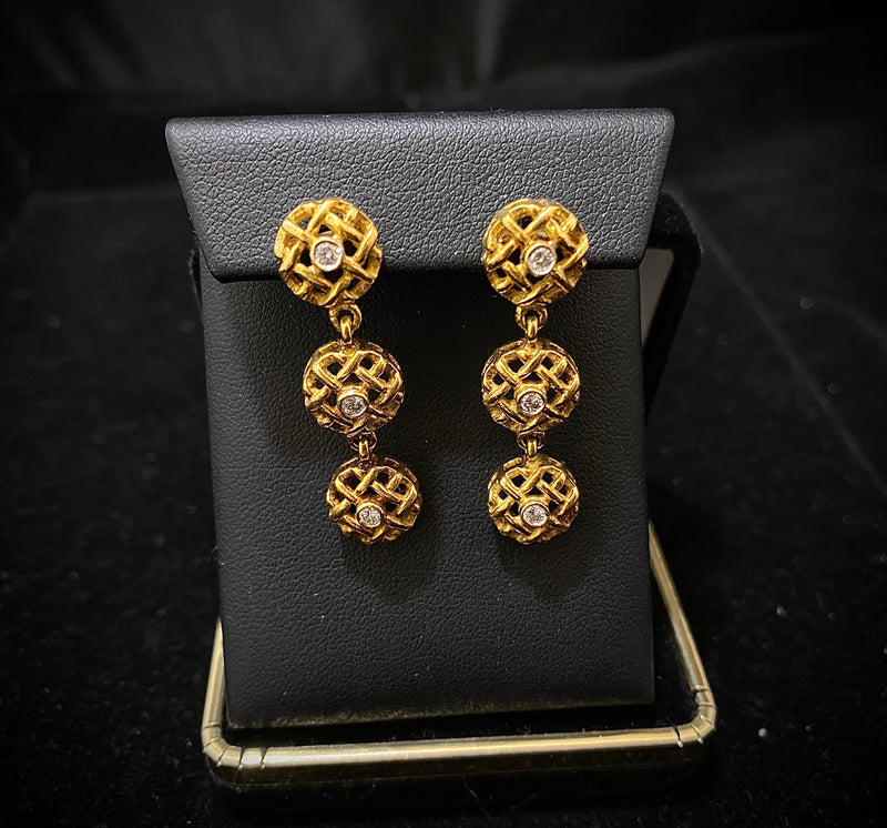 Antique Designer 18K Yellow Gold 6-Diamond Earrings - $12K Appraisal Value w/ CoA! } APR 57