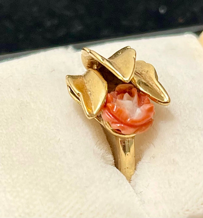 1930's Antique Flower design SYG with Coral Ring - $6K Appraisal value w/CoA! APR57