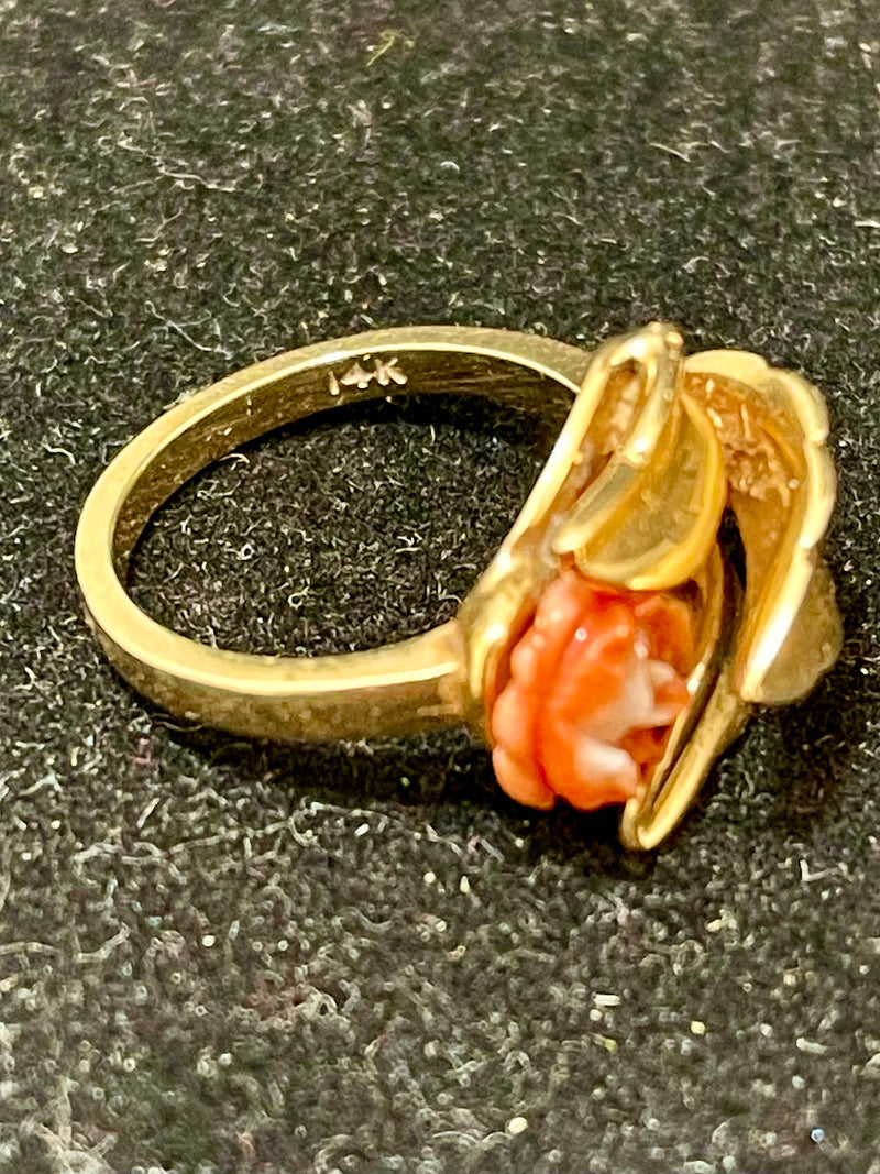1930's Antique Flower design SYG with Coral Ring - $6K Appraisal value w/CoA! APR57