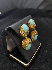Unique Designer Solid Yellow Gold with Turquoise Earrings - $20K Appraisal Value w/ CoA! } APR 57