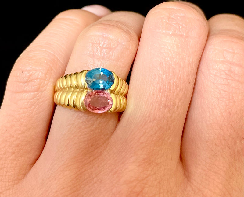 Designer Unique SYG with Blue & Pink Topaz Ring - $5K Appraisal value w/CoA! APR57