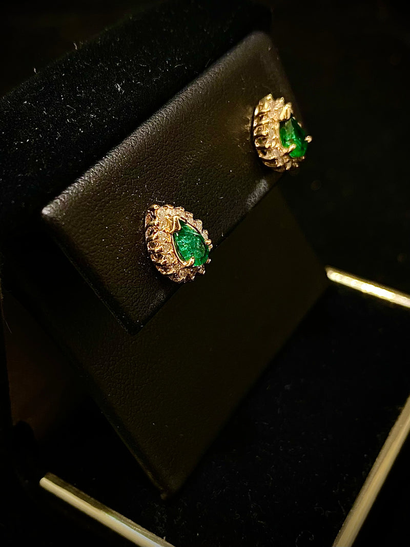 Unique Designer Solid Yellow Gold, Emerald, & Diamond Earrings - $8K Appraisal Value w/ CoA! } APR 57