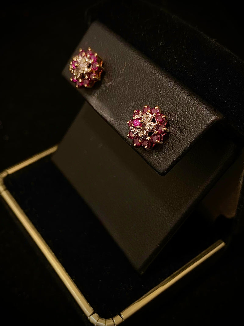 Unique Designer's Solid Yellow Gold with Ruby & Diamond Stud Earrings $6K Appraisal Value w/CoA} APR 57