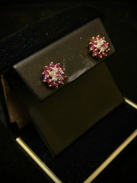 Unique Designer's Solid Yellow Gold with Ruby & Diamond Stud Earrings $6K Appraisal Value w/CoA} APR 57
