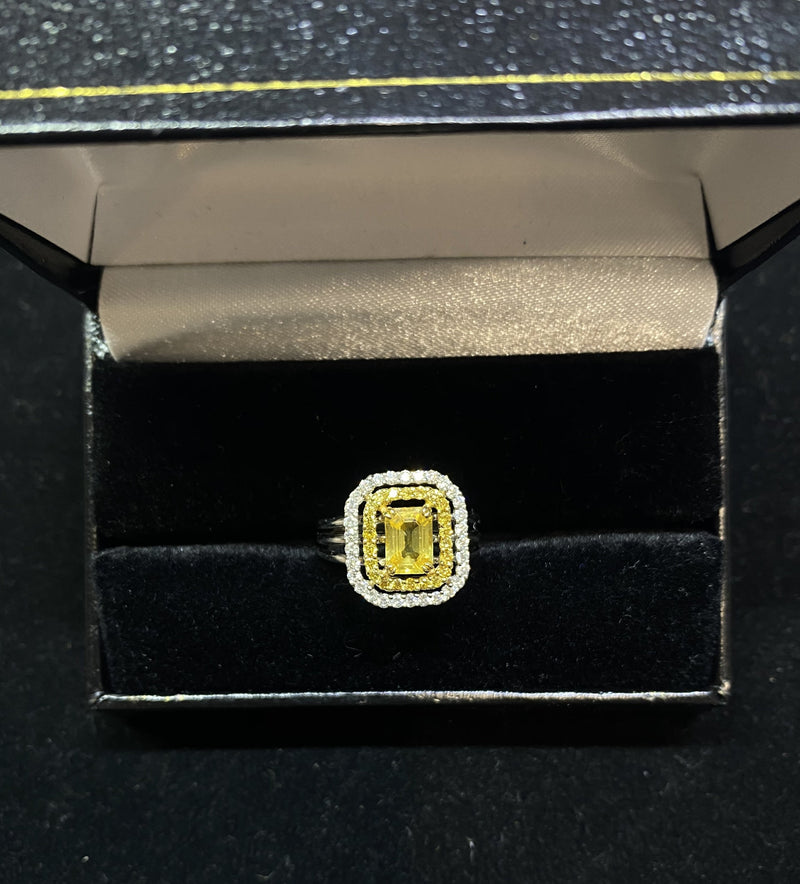 Intricate Designer 18K White Gold Diamond & Yellow Sapphire Ring - $15K Appraisal Value w/ CoA! APR 57