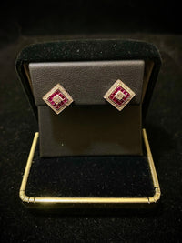 Cartier-style Unique Designer Solid White Gold with Diamond & Ruby Earrings - $10K Appraisal Value w/ CoA! } APR 57