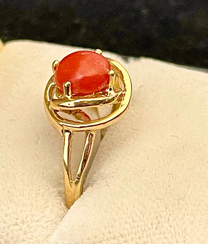 1940's Design Solid 18K Yellow Gold Coral Ring - $2.5K Appraisal Value w/CoA! APR57