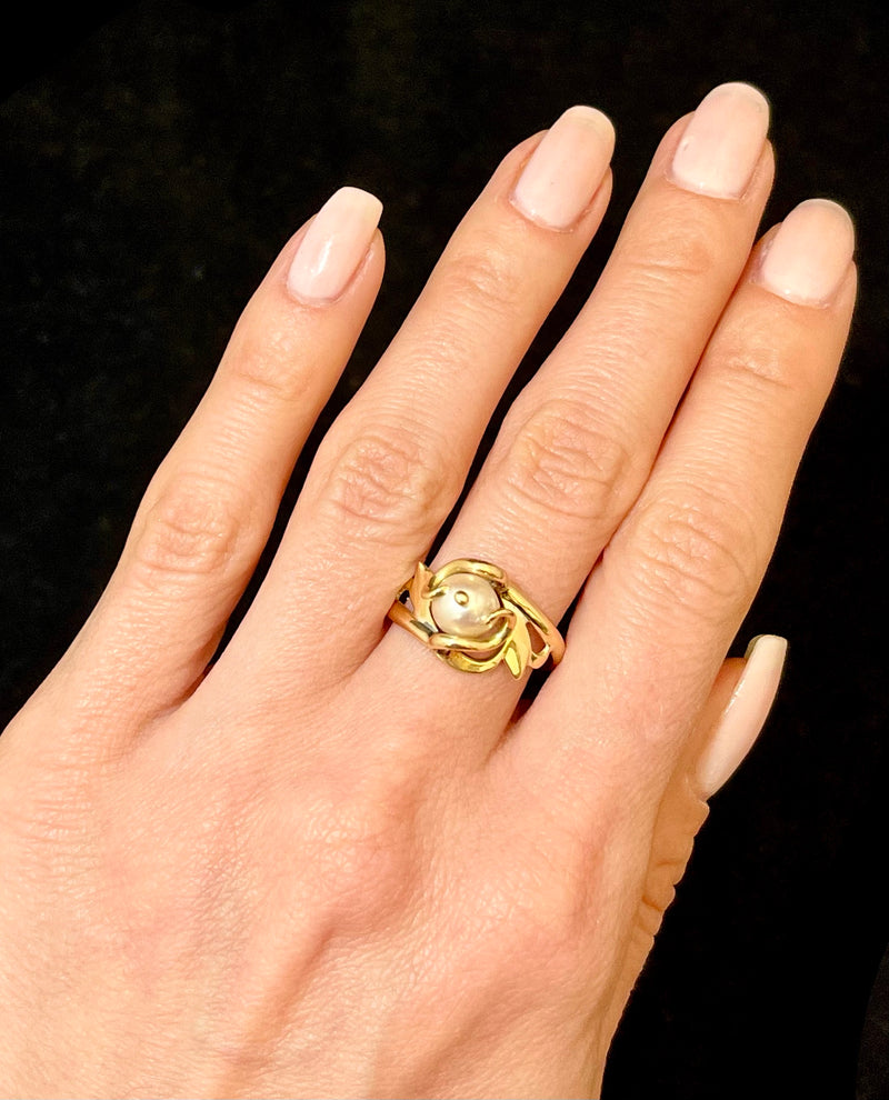 1940's Antique Style 18K Yellow Gold Intricate Pearl Ring- $3K Appraisal Value w/CoA! APR57