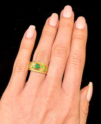 Handmade Intricate design18KYG with Emeralds & Diamonds Ring - $6K APR Value w/CoA! APR57