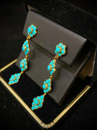 1940's Unique Designer 18K Yellow Gold, 68-Turquoise Dangle Earrings - $15K Appraisal Value w/CoA! } APR 57