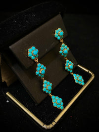 1940's Unique Designer 18K Yellow Gold, 68-Turquoise Dangle Earrings - $15K Appraisal Value w/CoA! } APR 57