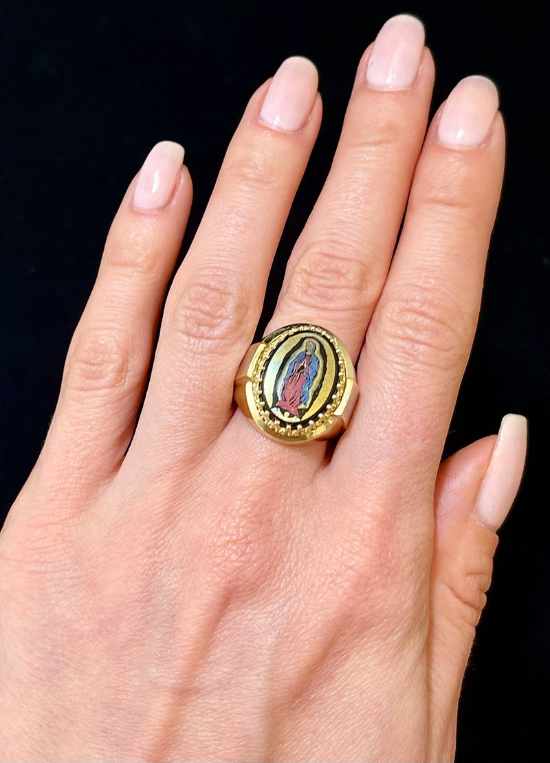 1940s Mother Mary image Hand-pained on Onyx stone SYG Ring - $6K APR Value w/CoA! APR57