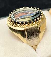 1940s Mother Mary image Hand-pained on Onyx stone SYG Ring - $6K APR Value w/CoA! APR57
