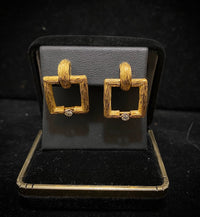 Lalaounis-style Unique Designer's Textured Solid Yellow Gold with Diamond Earrings - $15K Appraisal Value w/ CoA! } APR57