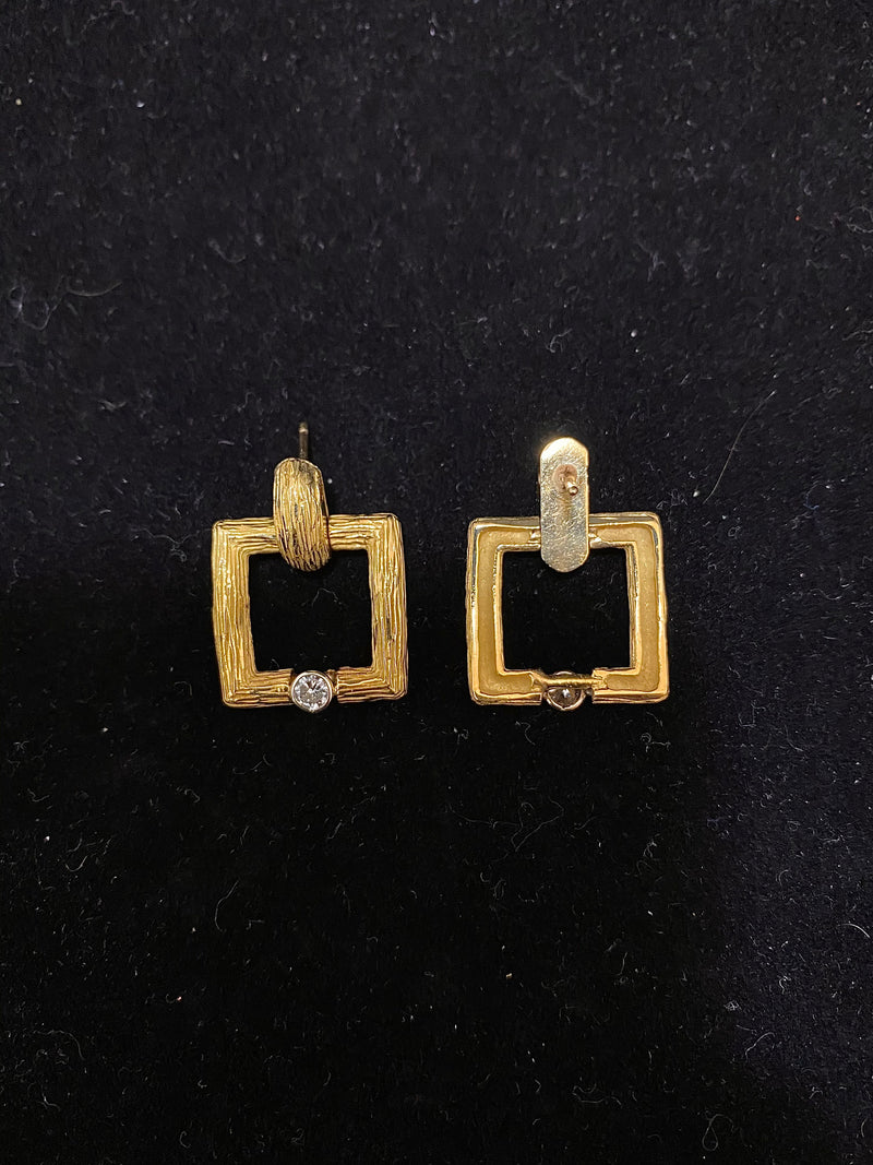 Lalaounis-style Unique Designer's Textured Solid Yellow Gold with Diamond Earrings - $15K Appraisal Value w/ CoA! } APR57