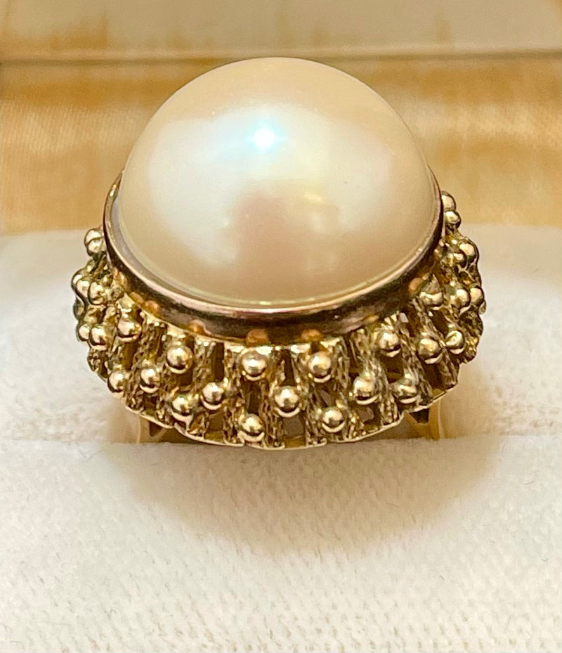 1940s Handmade Intricate SYG Ring w/ Mabe Pinkish Pearl - $8K APR Value w/ CoA! APR57