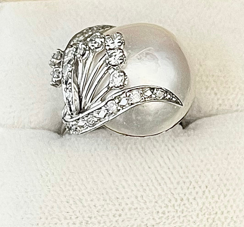 1920s Design Mabe Pearl & Diamond Ring in 18KWG - $10K Appraisal Value w/CoA! APR57