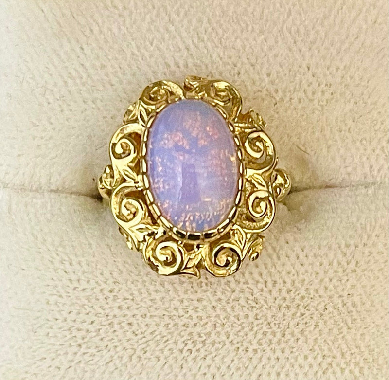 Intricate Designer 18KYG with Cabochon Opal Ring - $6K Appraisal Value w/ CoA! APR57