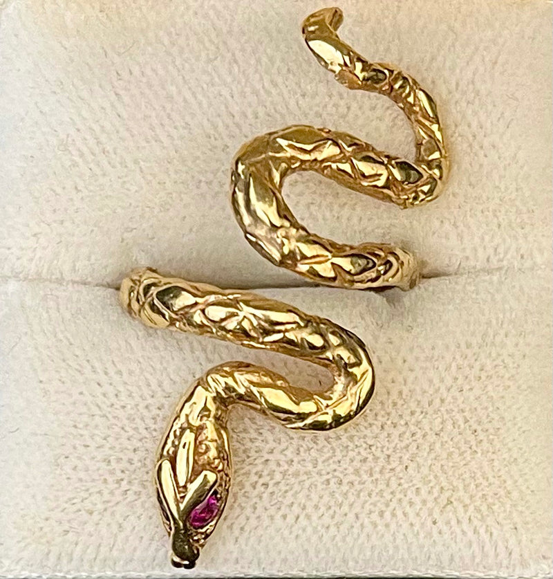 1940s Bulgari Snake style Designer SYG Hand-Engraved Ruby Ring - $6K APR Value w/ CoA! APR57