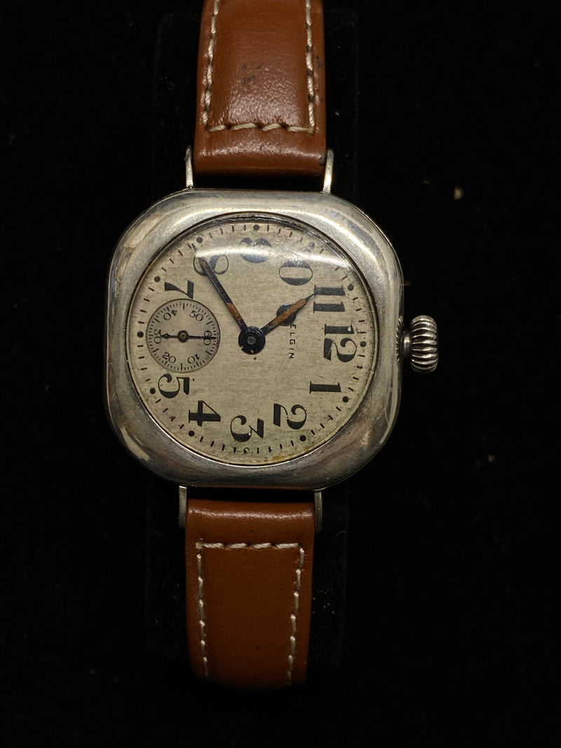 ELGIN Vintage 1920's Rare Rotated Stainless Steel Cushion Wristwatch - $6K Appraisal Value! ✓ APR 57