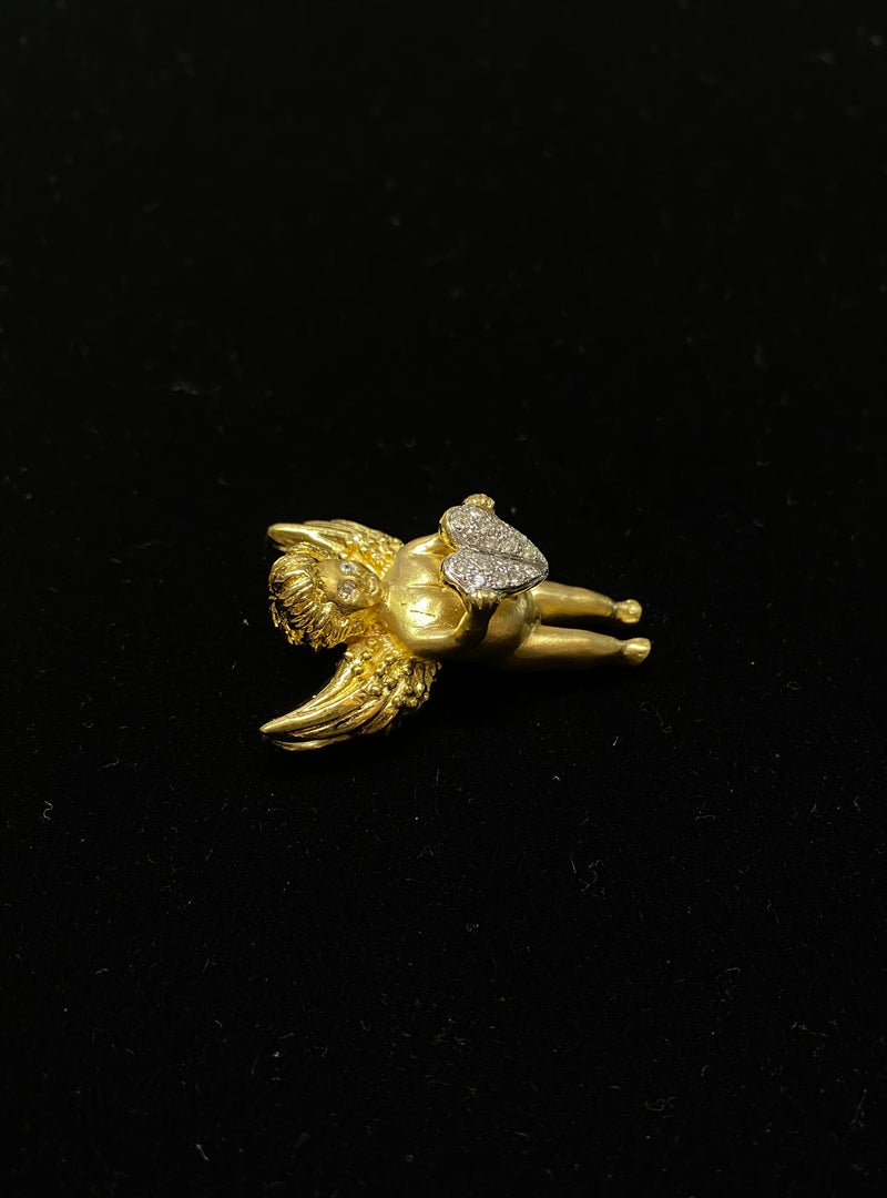 AMAZING Solid Yellow Gold Cupid Brooch/Pendant w/ 20 Diamonds! - $12K Appraisal Value! }✓ APR 57