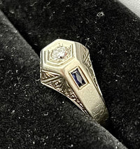 1920s Intricate Filigree Design SWG Diamond & Sapphire Ring - $7K APR value w/CoA! APR57