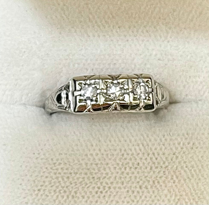1930s Intricate Filigree Victorian Design 18KWG Diamond Ring - $6K APR Value w/CoA! APR57