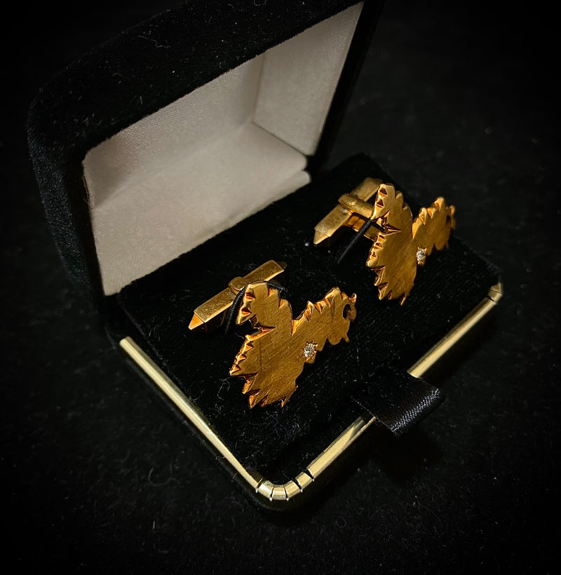 Unique Designer 18K Yellow Gold with Diamonds Cufflinks - $6K Appraisal Value w/ CoA } APR57