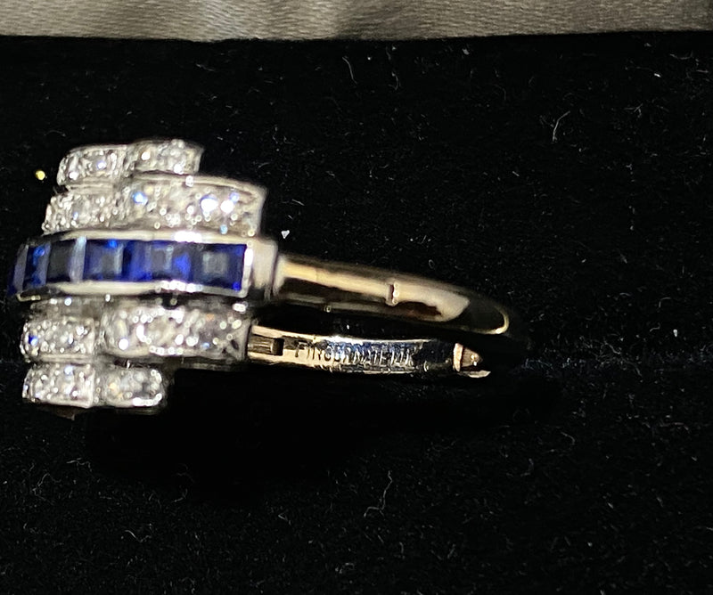1920's Antique Solid White Gold Adjustable Ring with Diamond & Sapphire - $30K Appraisal Value w/CoA} APR57