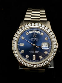 ROLEX Oyster Perpetual Day-Date 18K White Gold with Diamond Bezel and Blue Ombré Dial! - $100K Appraisal Value! ✓ APR 57