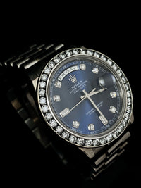 ROLEX Oyster Perpetual Day-Date 18K White Gold with Diamond Bezel and Blue Ombré Dial! - $100K Appraisal Value! ✓ APR 57