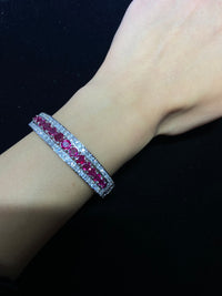 Beautiful 18K White Gold Ruby & Diamonds Bangle Bracelet -  $40K Appraisal Value w/CoA} APR 57
